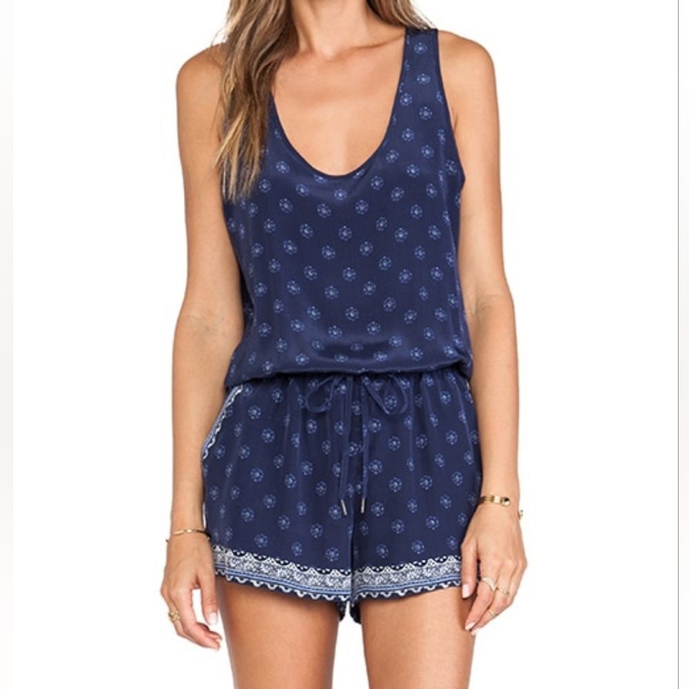 Joie Isidora Romper Womens Size Large Blue Silk Summer Resortwear Nautical Boho